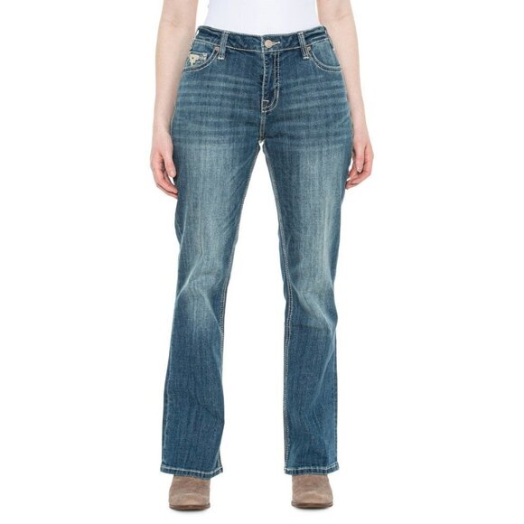 Rock & Roll Cowgirl Metallic Aztec Mid Rise Bootcut Jeans - Medium Vintage - Picture 2 of 6